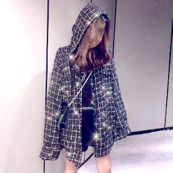 Okma Shop Women tweed lurex knit hooded sequins embellished hoodie, sz medium - Picture 2 of 12